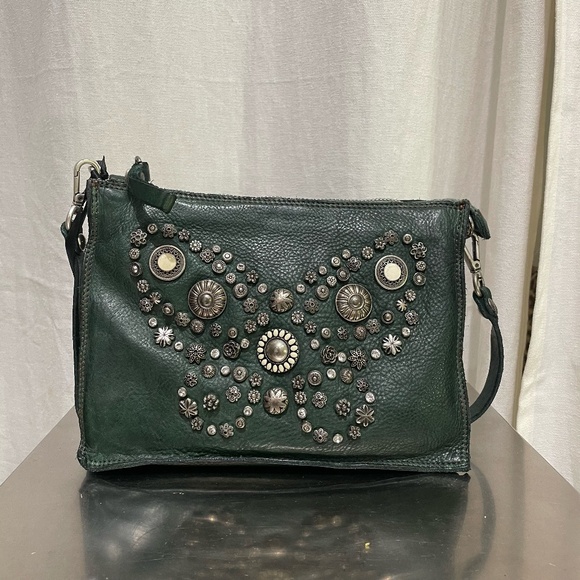 Campomaggi Handbags - Emerald green leather Campomaggi bag with butterfly embellishment